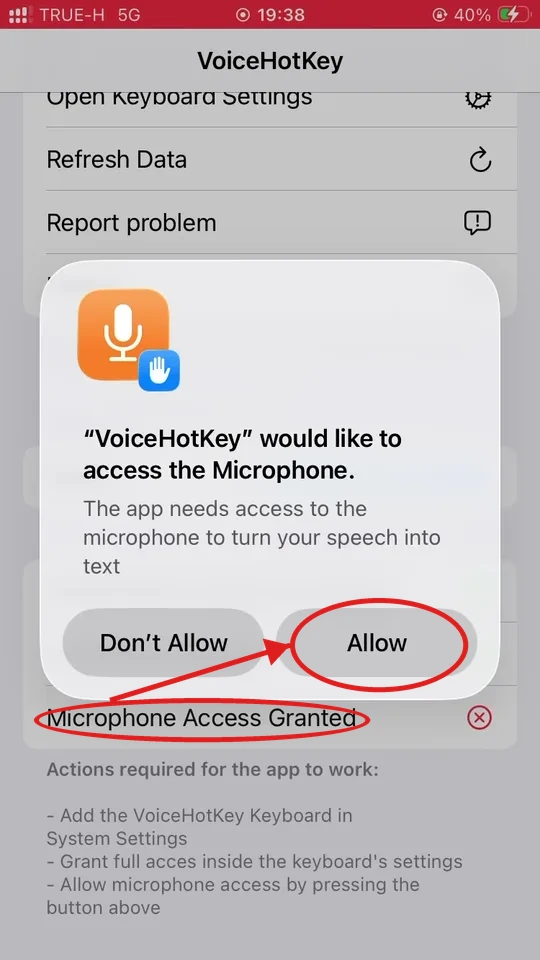 Finestra di dialogo del permesso del microfono di iOS