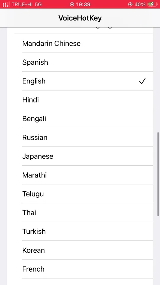 Selettore delle lingue Voice to Text