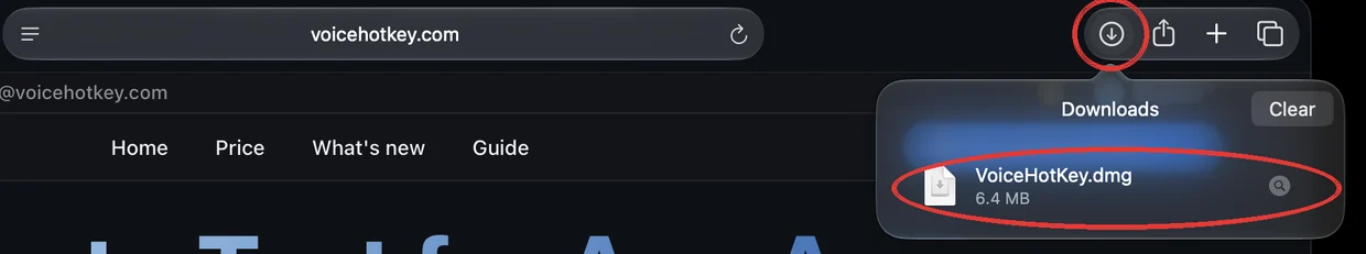 Elenco dei download di Safari con VoiceHotKey.dmg