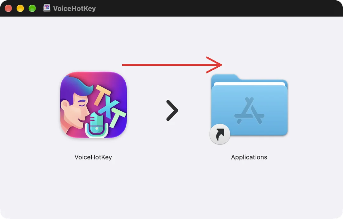 Trascinamento di VoiceHotKey sulla cartella Applicazioni
